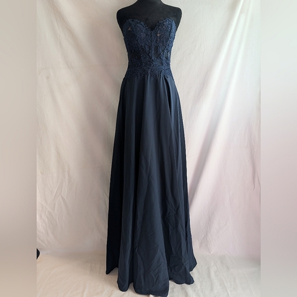 Sheer-Bodice Long PromGirl Sweetheart Blue Formal Maxi Dress Size 2 NWT - Picture 16 of 16